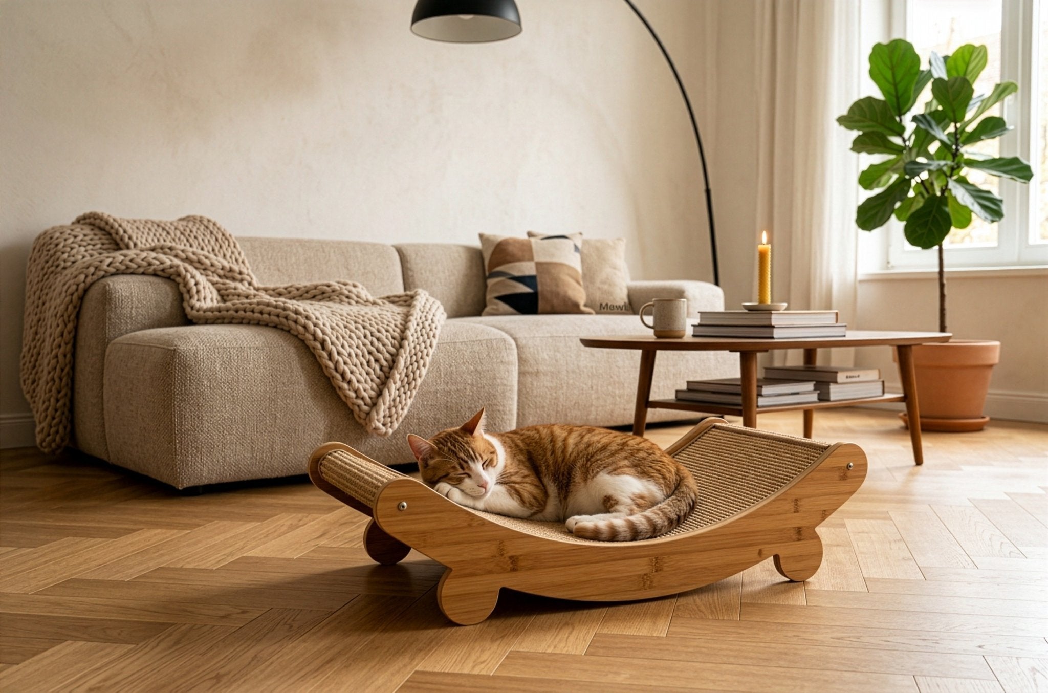 Chat sur un hamac grattoir en sisal et pin massif – Janik'store