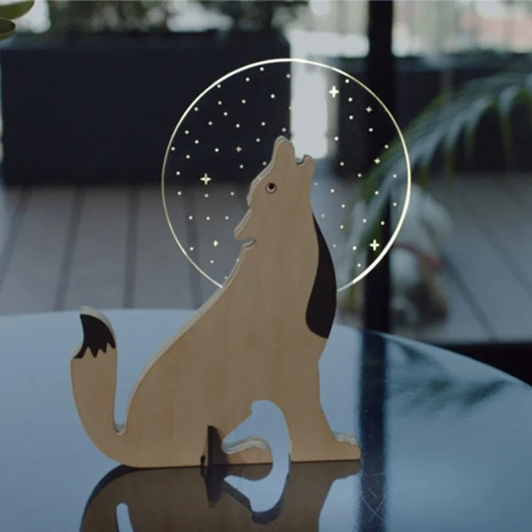 🏠 Décoration lumineuse en bois & acrylique – Motif animal, veilleuse LED décorative