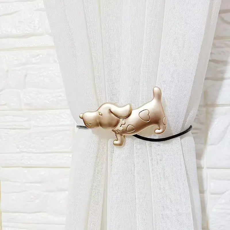 🏠 Embrasse de Rideau Magnétique – Motif Chat & Chien, Style Européen