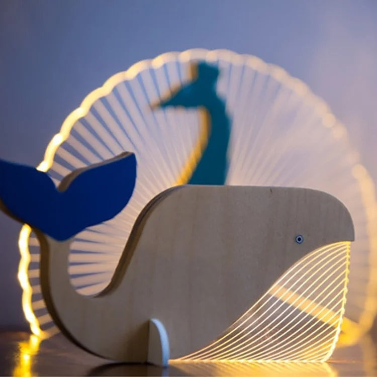 🏠 Décoration lumineuse en bois & acrylique – Motif animal, veilleuse LED décorative