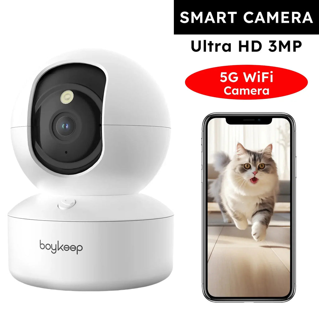 caméra WiFi 3MP Ultra HD offre une image cristalline, une vision nocturne discrète et un audio bidirectionnel pour rester en contact avec vos compagnons