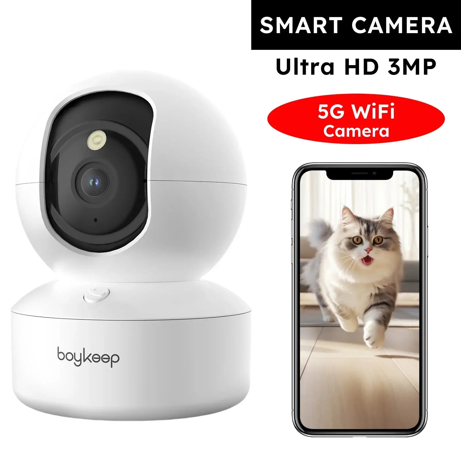 caméra WiFi 3MP Ultra HD offre une image cristalline, une vision nocturne discrète et un audio bidirectionnel pour rester en contact avec vos compagnons