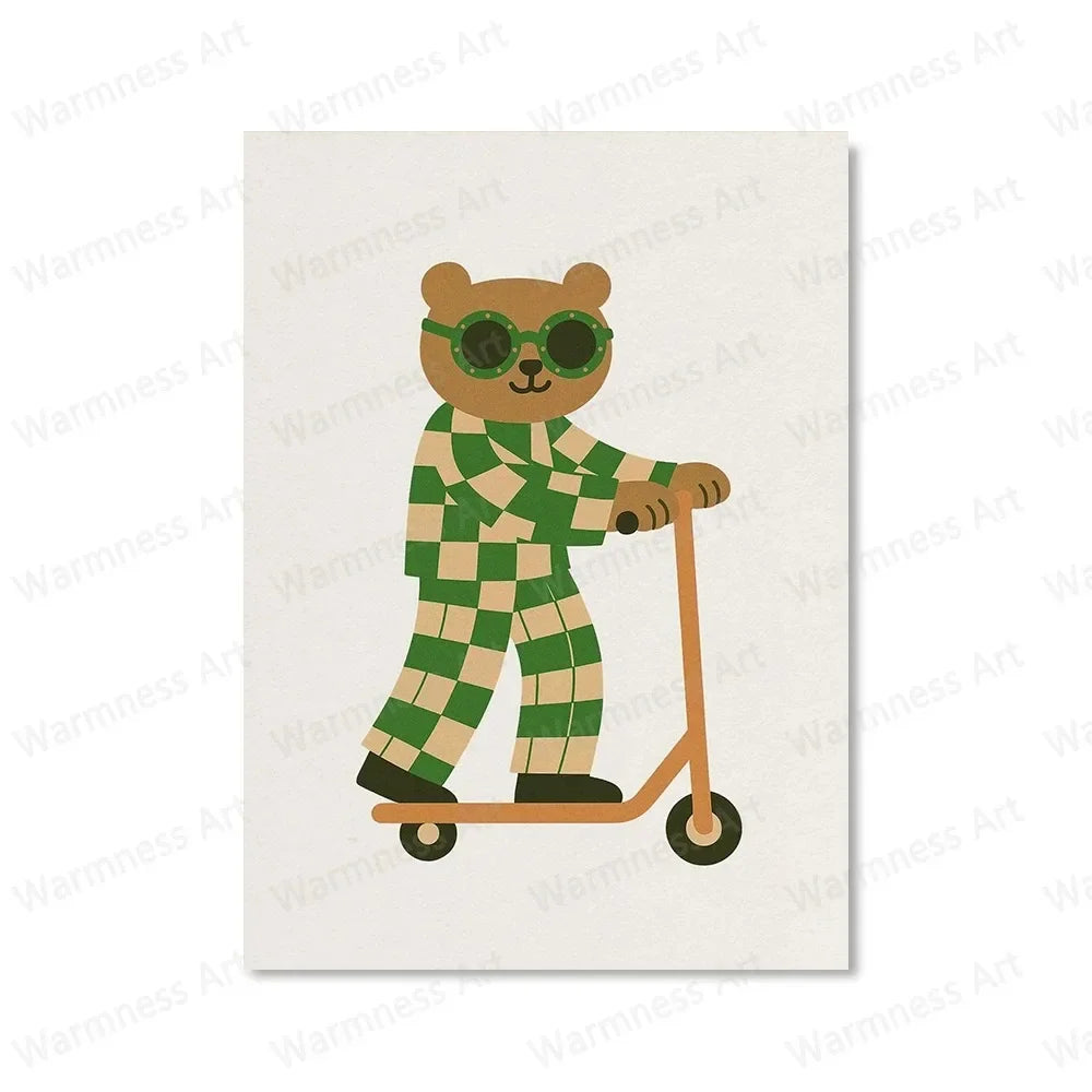 🏠 Affiche canvas skateboard – chien, lion & ours | Décoration Chambre Enfant