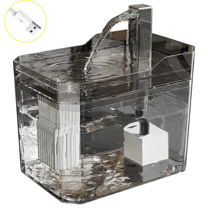 Fontaine à eau pour chat avec circulation filtrée et batterie rechargeable USB- transparent