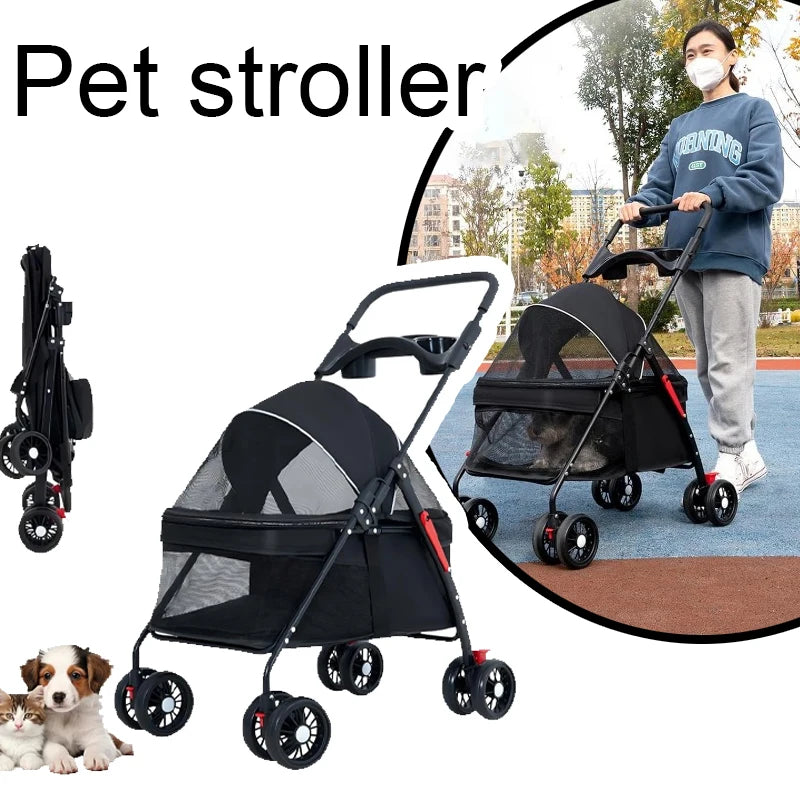 🐱🐶 Poussette légère et pliable pour chien et chat — compacte, adaptée aux voyages en plein air