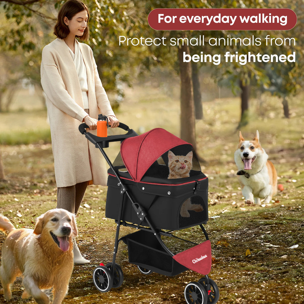 🐱🐶 Poussette 3 roues pliable pour chien et chat — auvent en maille respirante, transport voyage