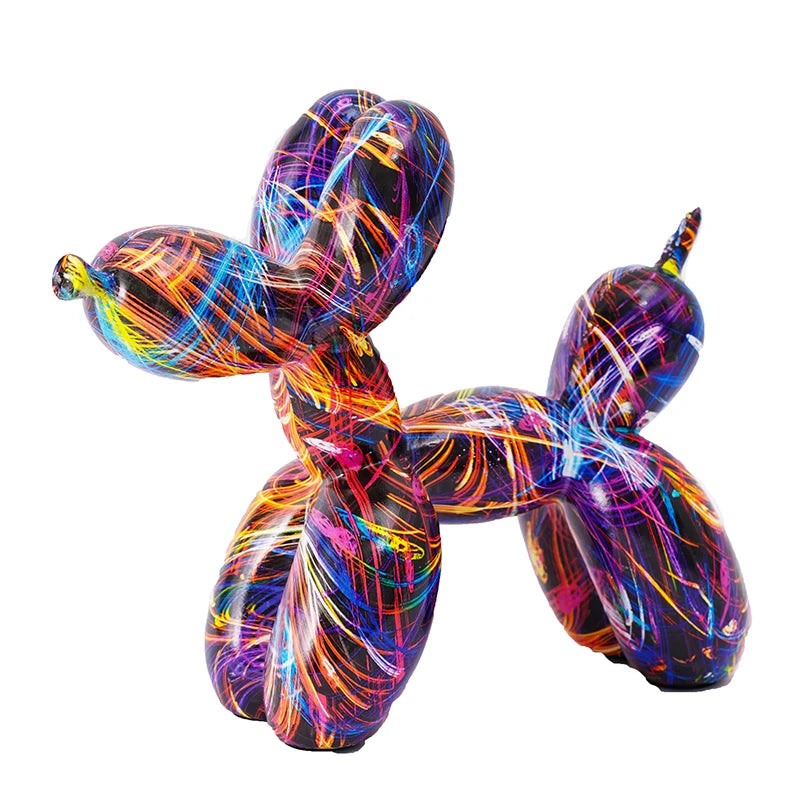 statuette en résine écologique représente un chien au style graffiti moderne et coloré