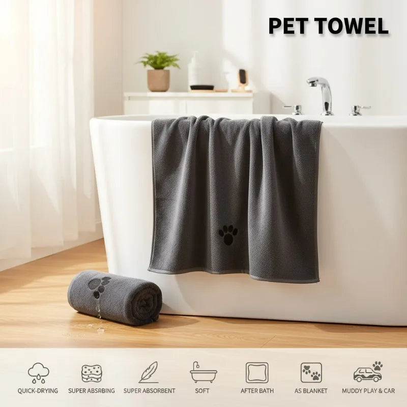 🐱🐶 Serviette peignoir microfibre pour chien & chat – Séchage rapide 50×100 cm