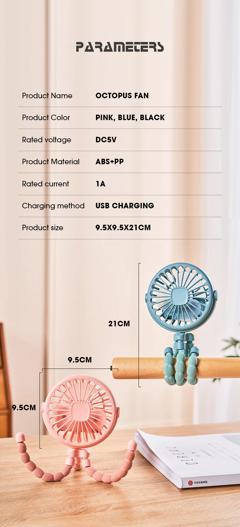 🏠 Ventilateur portable à clipser pour poussette – Mini ventilateur USB oscillant avec trépied flexible
