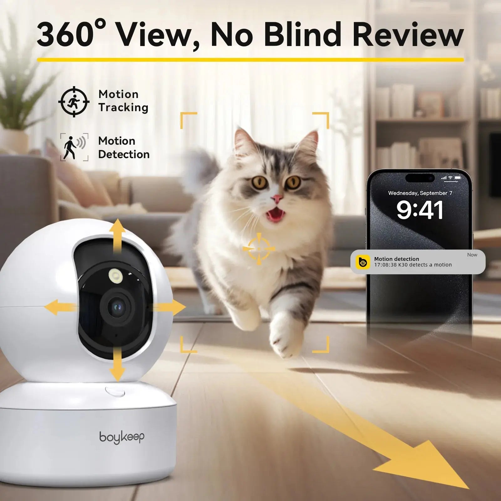 🐱🐶 Caméra WiFi 3MP Ultra HD – Surveillance intérieure, vision nocturne & rotation 360°