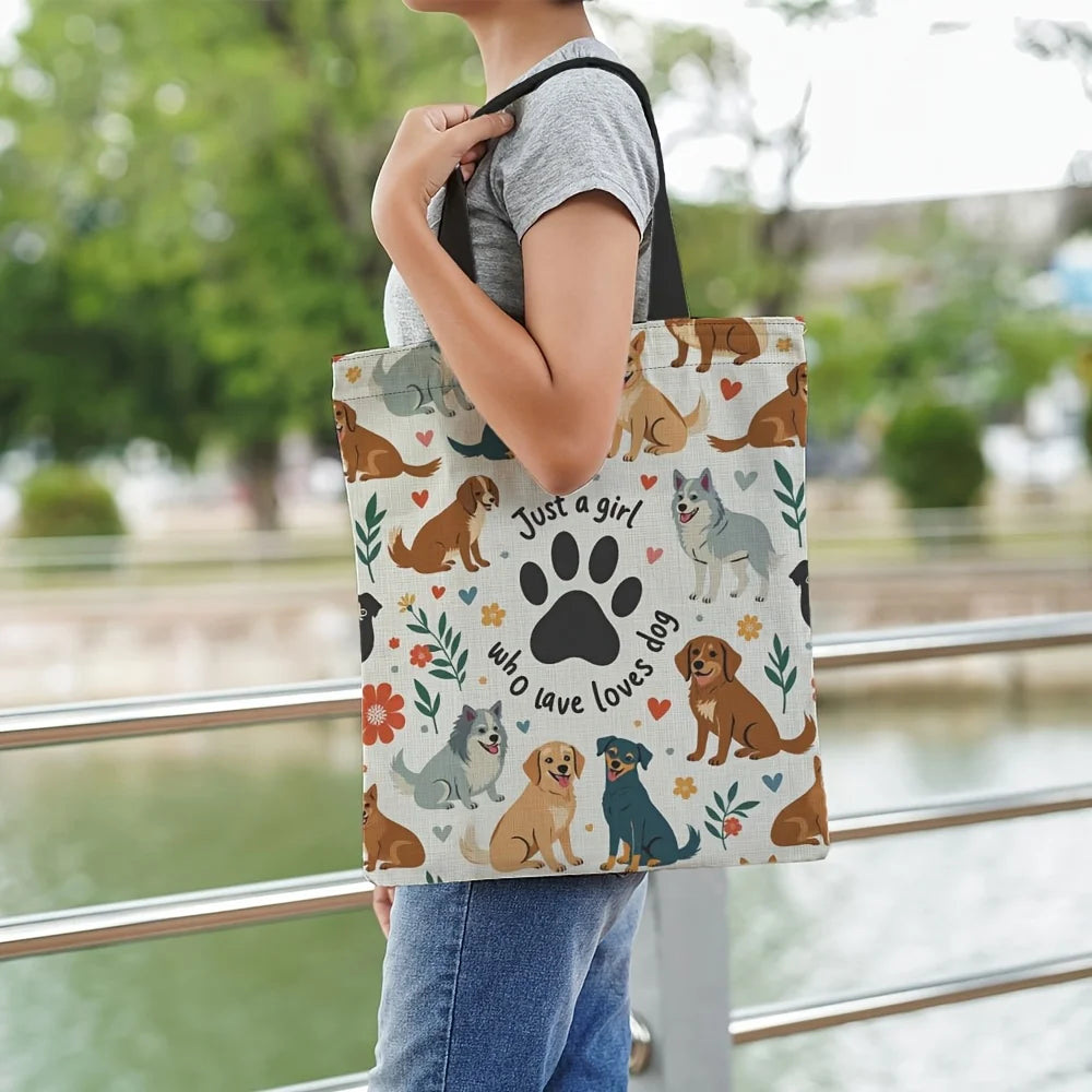 🏠 Tote bag « Just A Girl Who Loves Dogs » – Sac cabas imprimé chien, cadeau dog mom