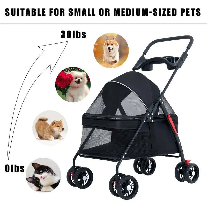 Poussette légère et pliable pour chien et chat — compacte, adaptée aux voyages en plein air