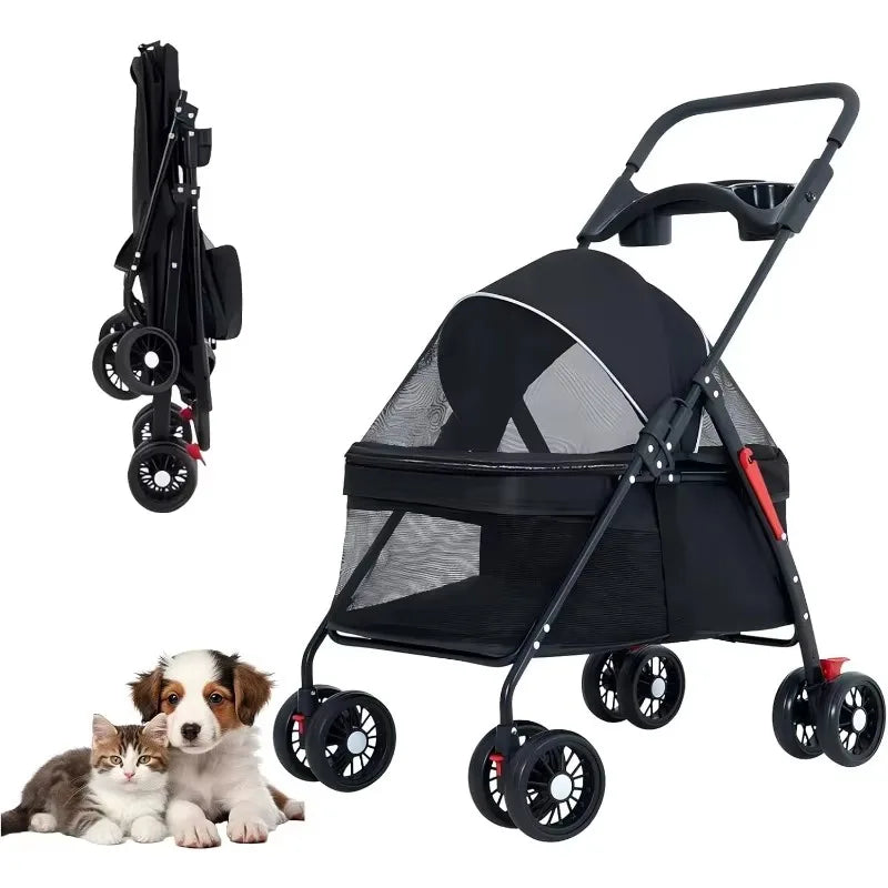 Poussette légère et pliable pour chien et chat — compacte, adaptée aux voyages en plein air