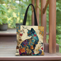  tote bag en canvas imprimé d'un joli motif chat floral 