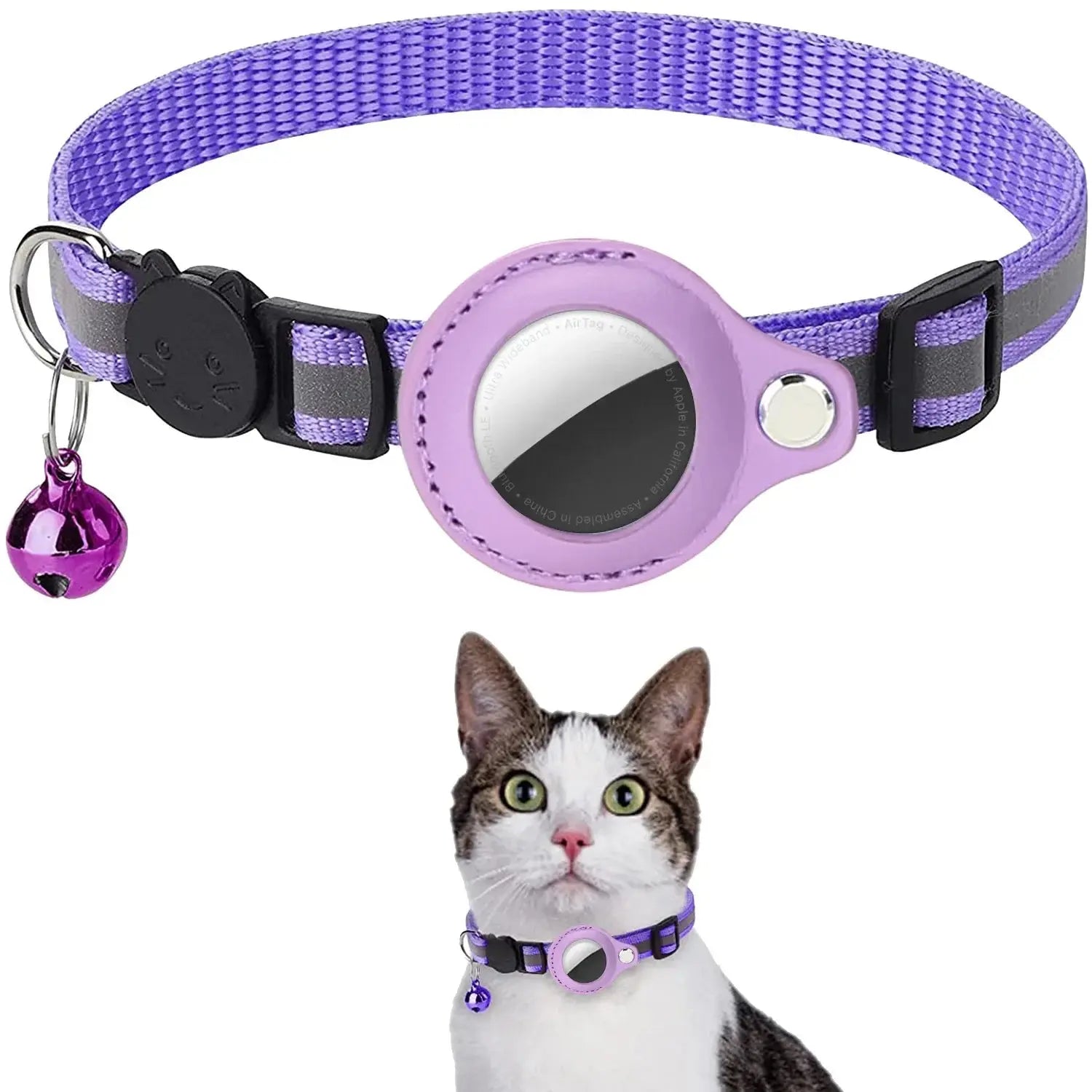 🐱 Collier AirTag chat avec bandes réfléchissantes détachables