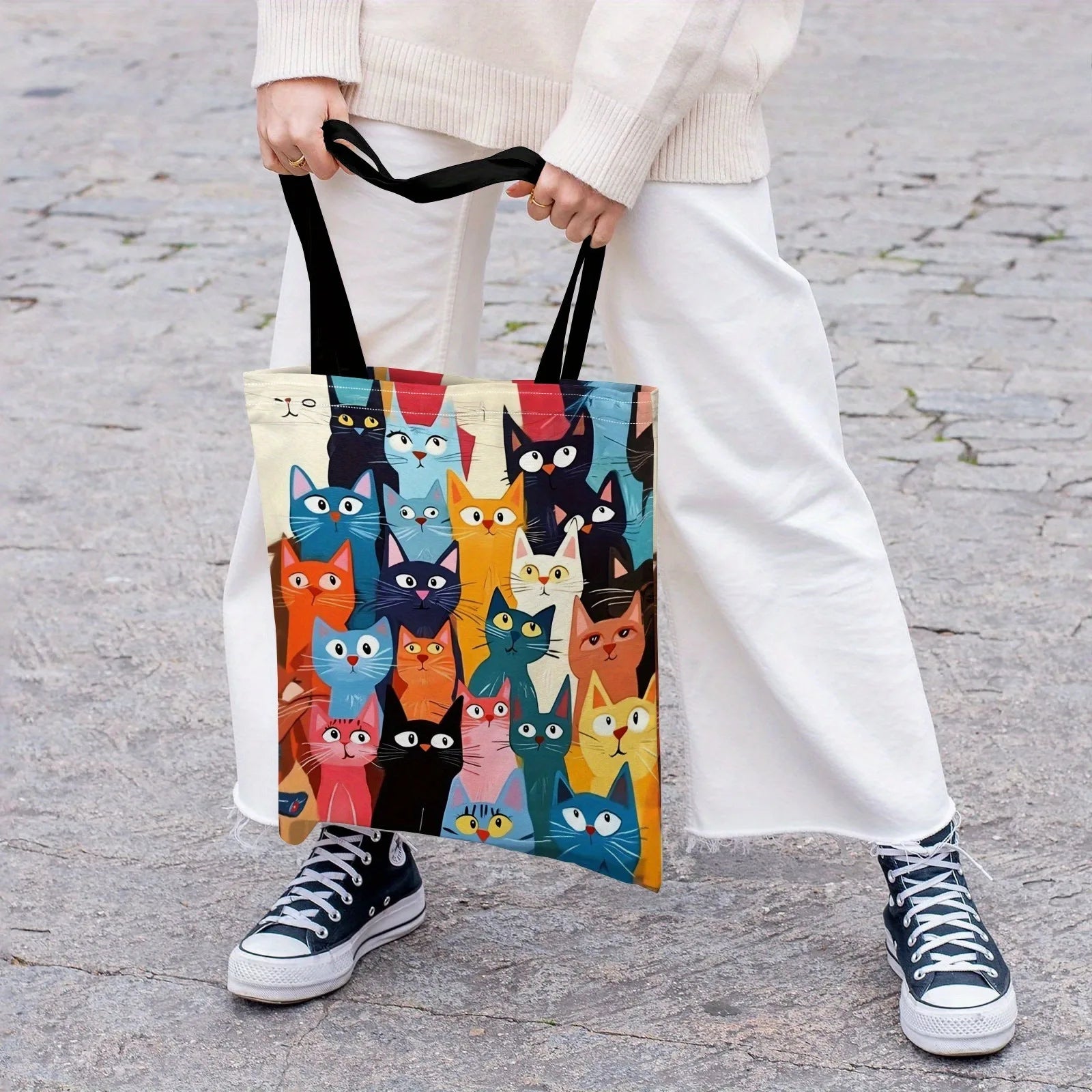 🏠 Tote bag chatons colorés 40x40 cm – Sac cabas réutilisable motif chat, tendance & pratique