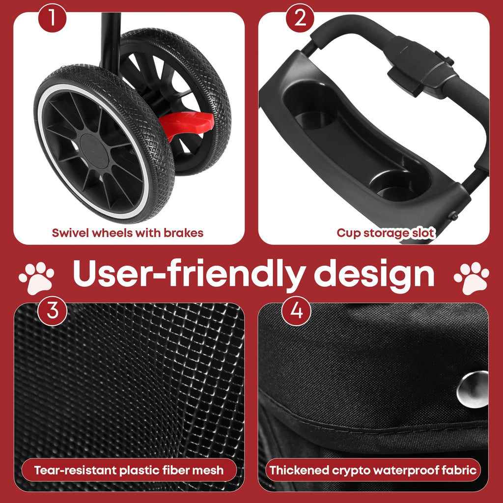 🐱🐶 Poussette 3 roues pliable pour chien et chat — auvent en maille respirante, transport voyage