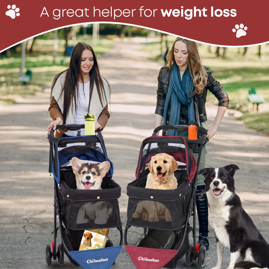 🐱🐶 Poussette 3 roues pliable pour chien et chat — auvent en maille respirante, transport voyage