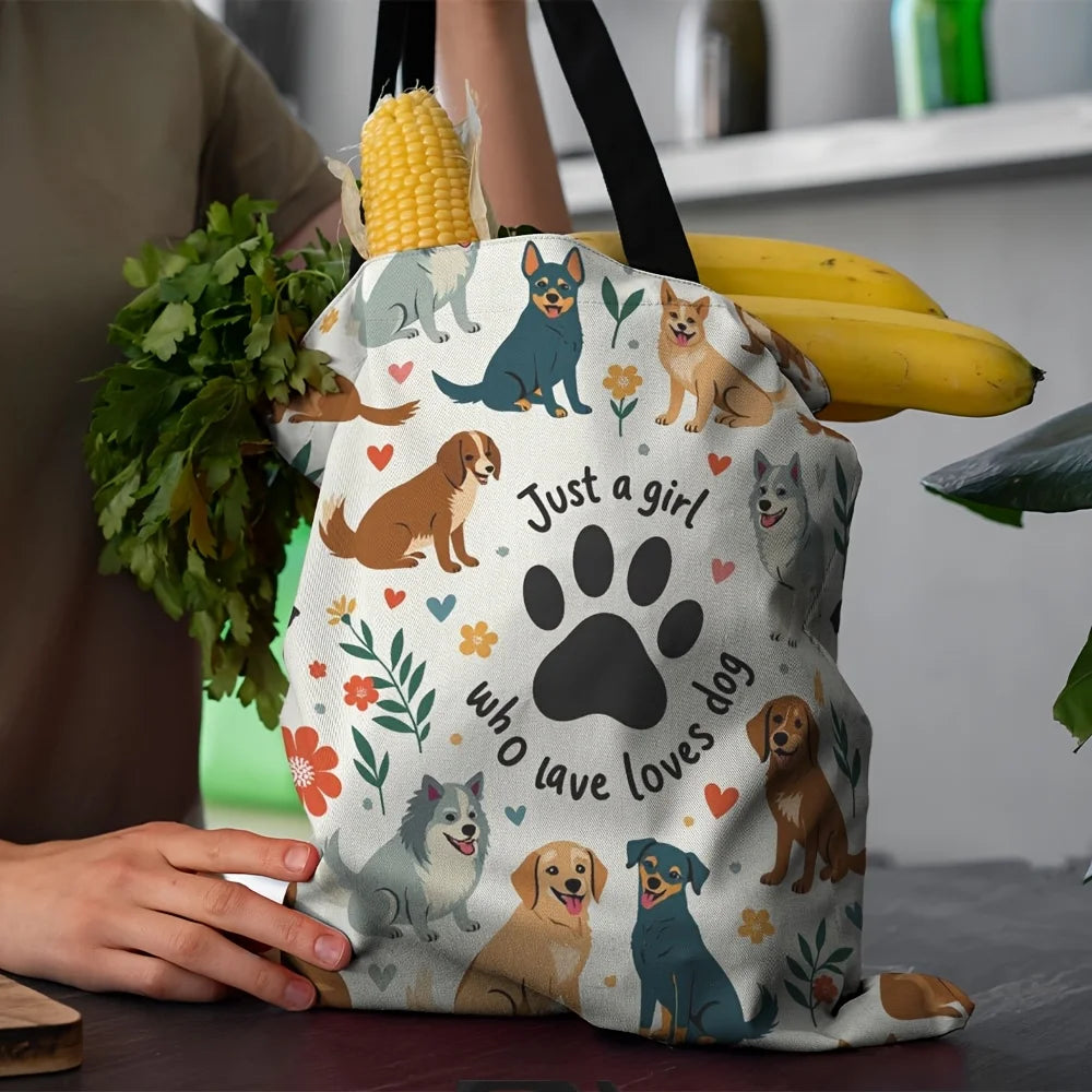 🏠 Tote bag « Just A Girl Who Loves Dogs » – Sac cabas imprimé chien, cadeau dog mom