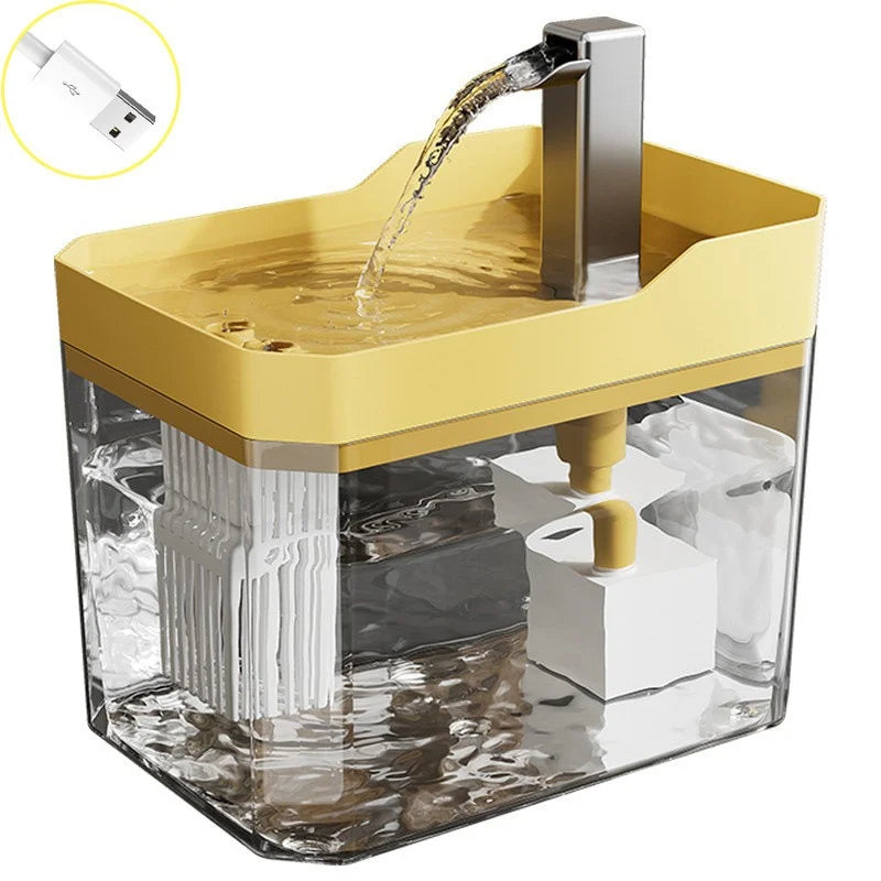Fontaine à eau pour chat avec circulation filtrée et batterie rechargeable USB - jaune