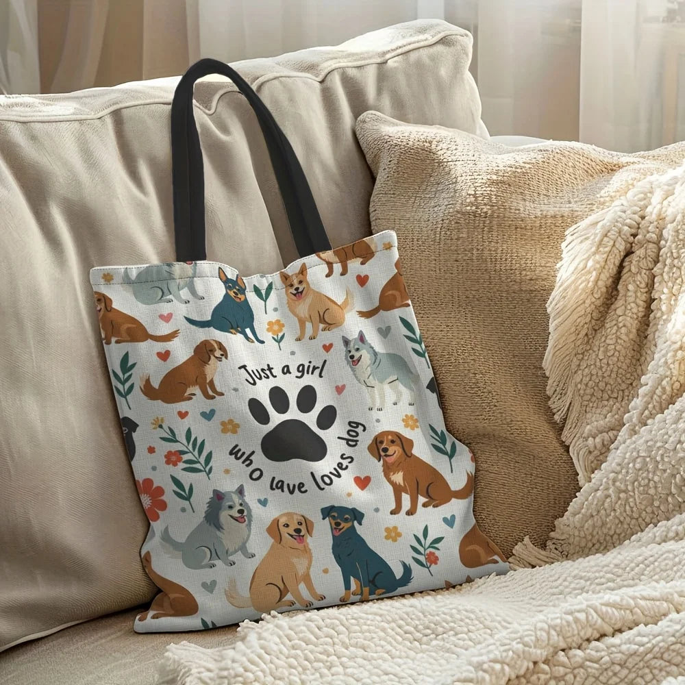 🏠 Tote bag « Just A Girl Who Loves Dogs » – Sac cabas imprimé chien, cadeau dog mom