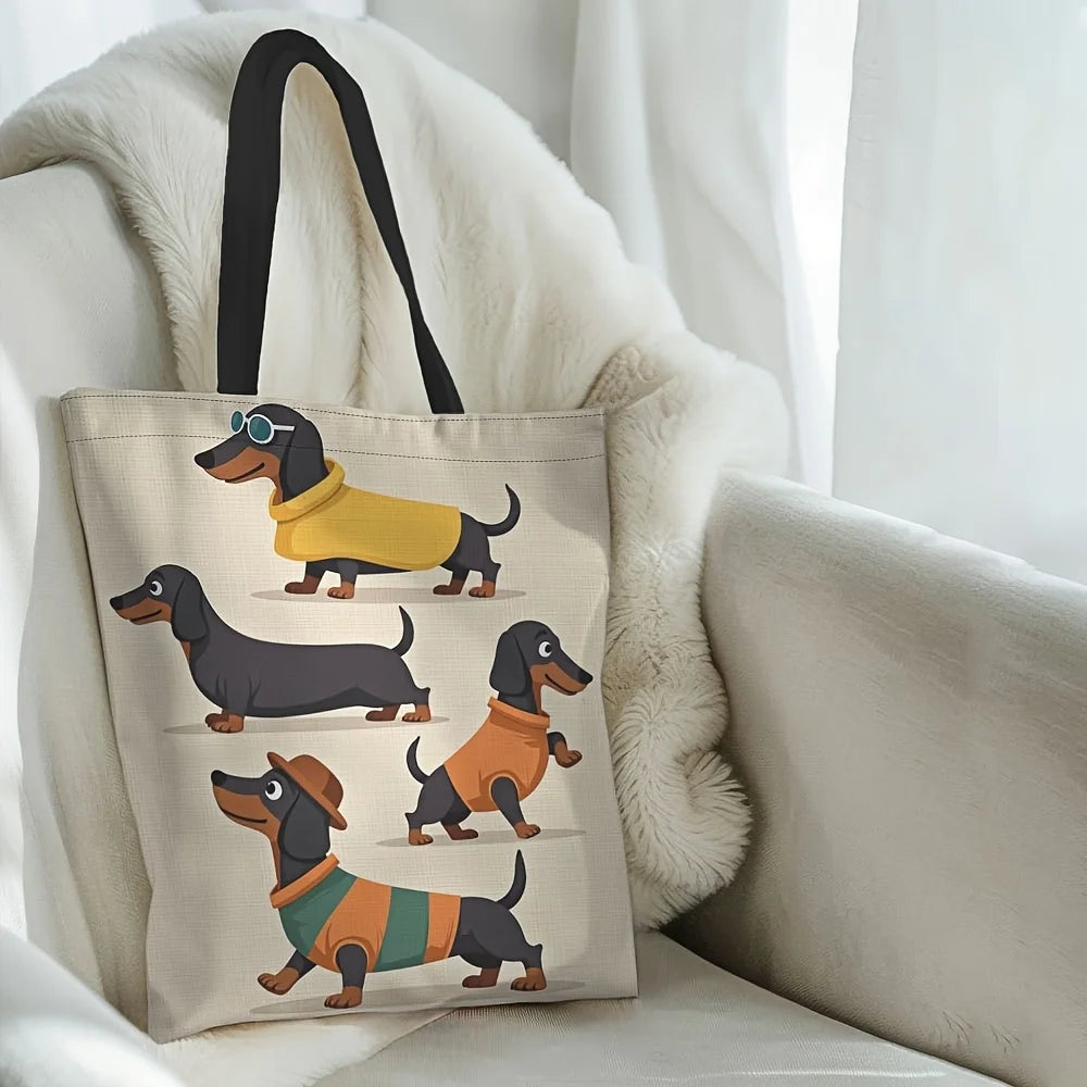 🏠 Tote bag teckel grande capacité – Sac cabas imprimé chien, réutilisable & tendance