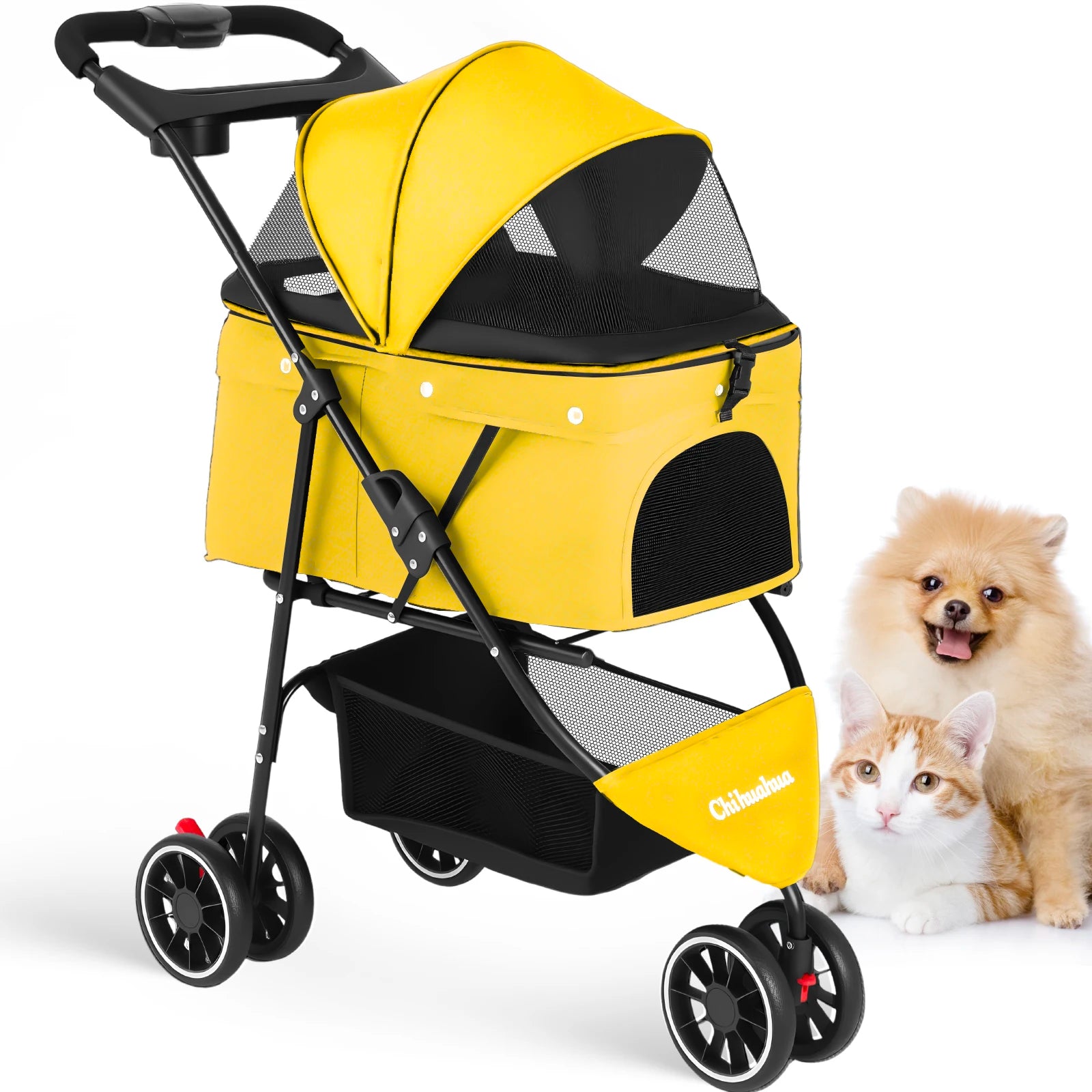 🐱🐶 Poussette 3 roues pliable pour chien et chat — auvent en maille respirante, transport voyage