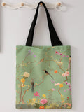 Tote bag en canvas à imprimé fleurs et oiseaux