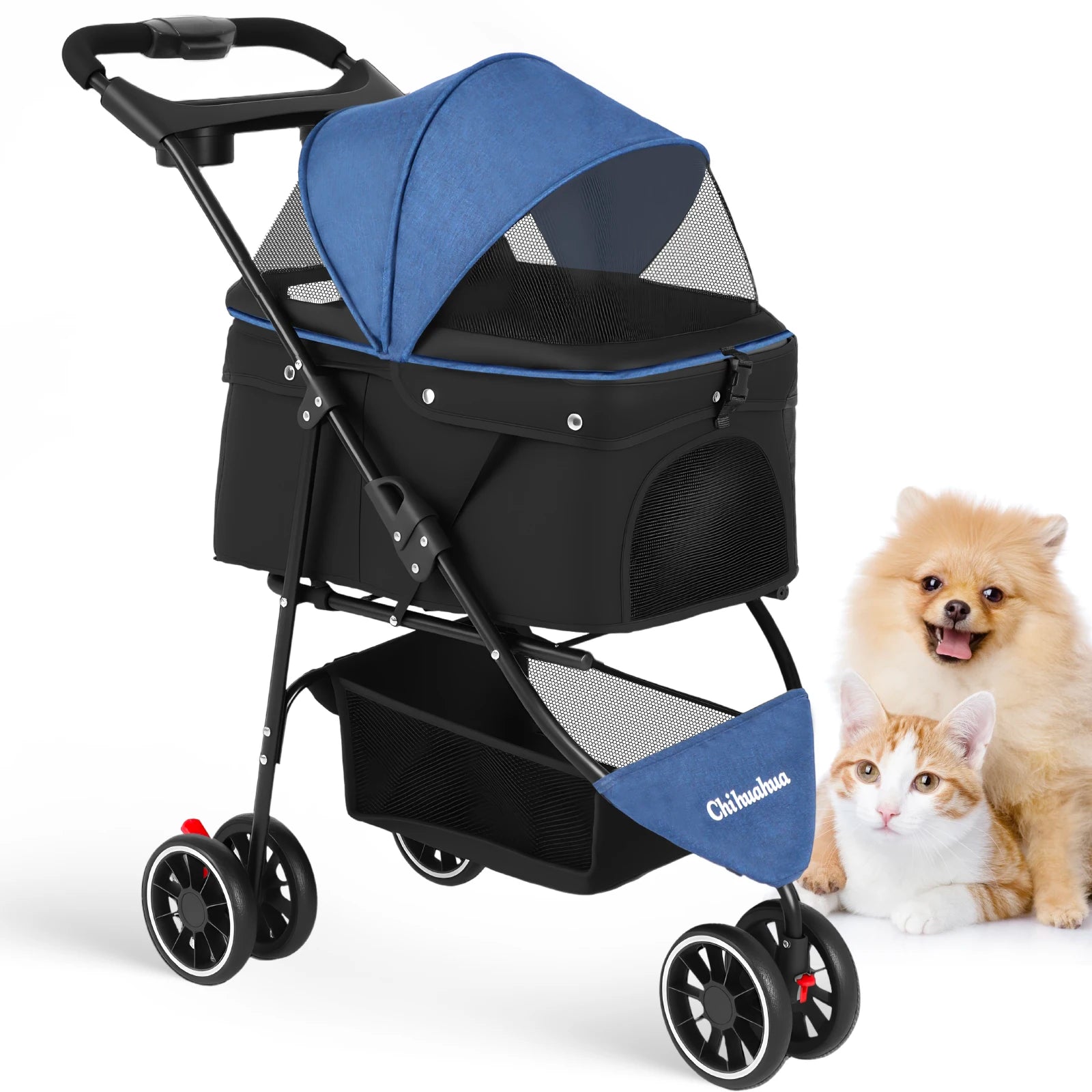 🐱🐶 Poussette 3 roues pliable pour chien et chat — auvent en maille respirante, transport voyage