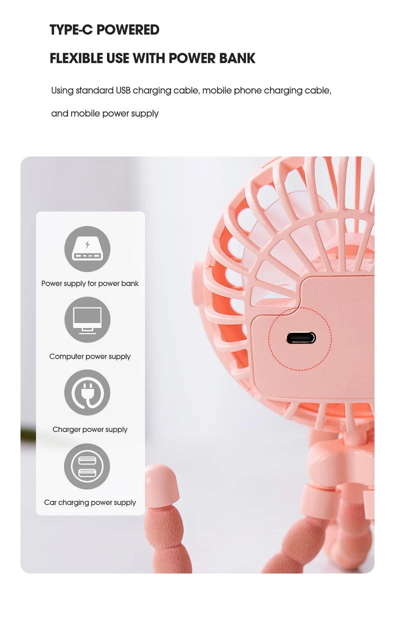 🏠 Ventilateur portable à clipser pour poussette – Mini ventilateur USB oscillant avec trépied flexible