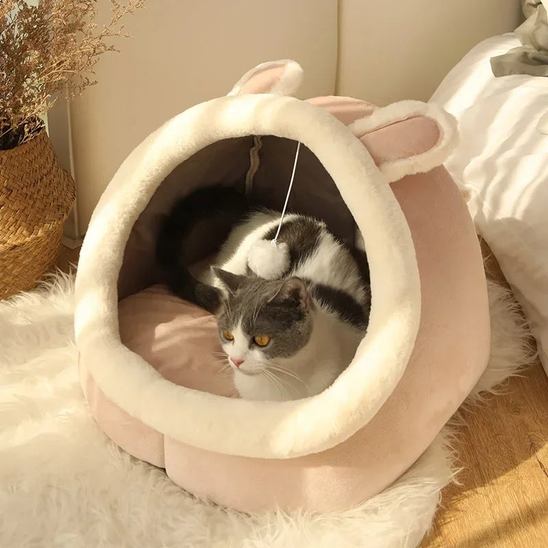 Coussin niche lavable pour chat rose