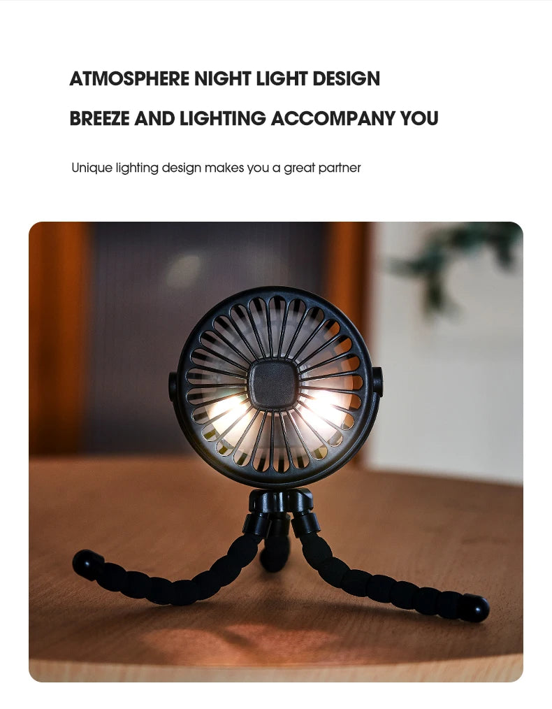 🏠 Ventilateur portable à clipser pour poussette – Mini ventilateur USB oscillant avec trépied flexible
