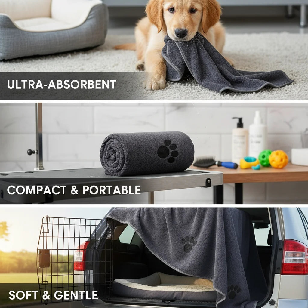 🐱🐶 Serviette peignoir microfibre pour chien & chat – Séchage rapide 50×100 cm