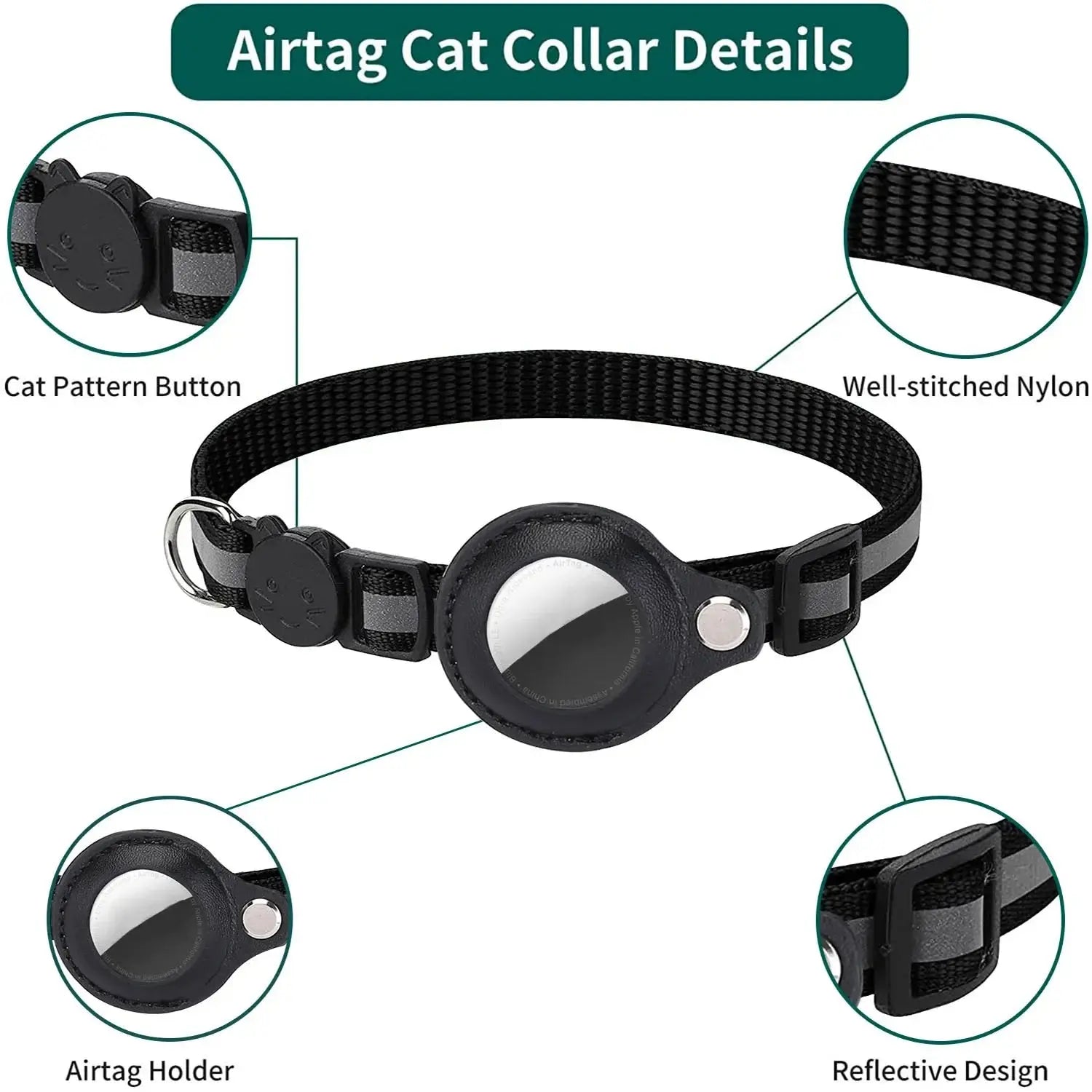 🐱 Collier AirTag chat avec bandes réfléchissantes détachables