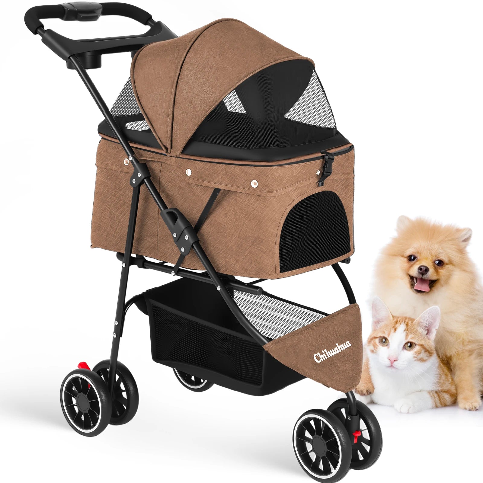 🐱🐶 Poussette 3 roues pliable pour chien et chat — auvent en maille respirante, transport voyage