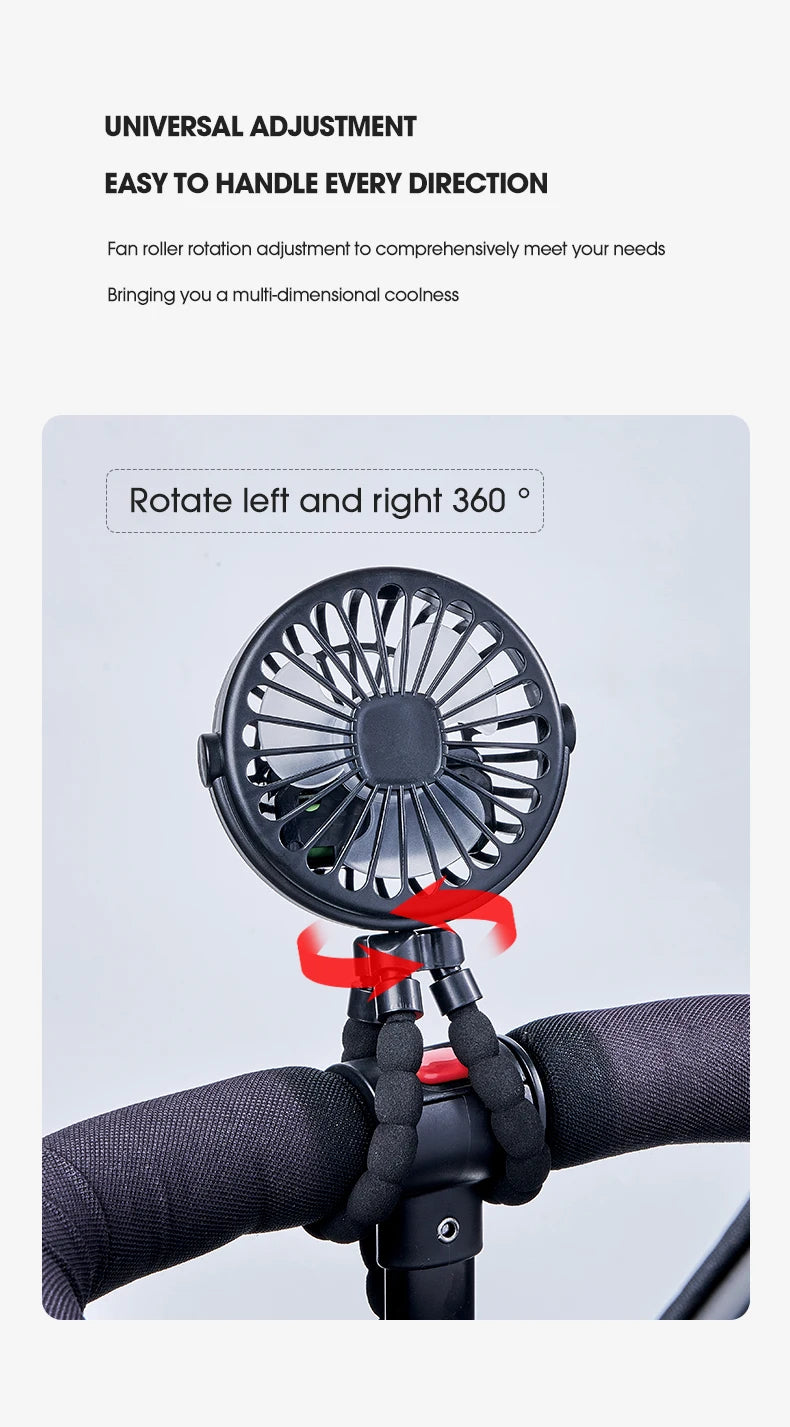 🏠 Ventilateur portable à clipser pour poussette – Mini ventilateur USB oscillant avec trépied flexible
