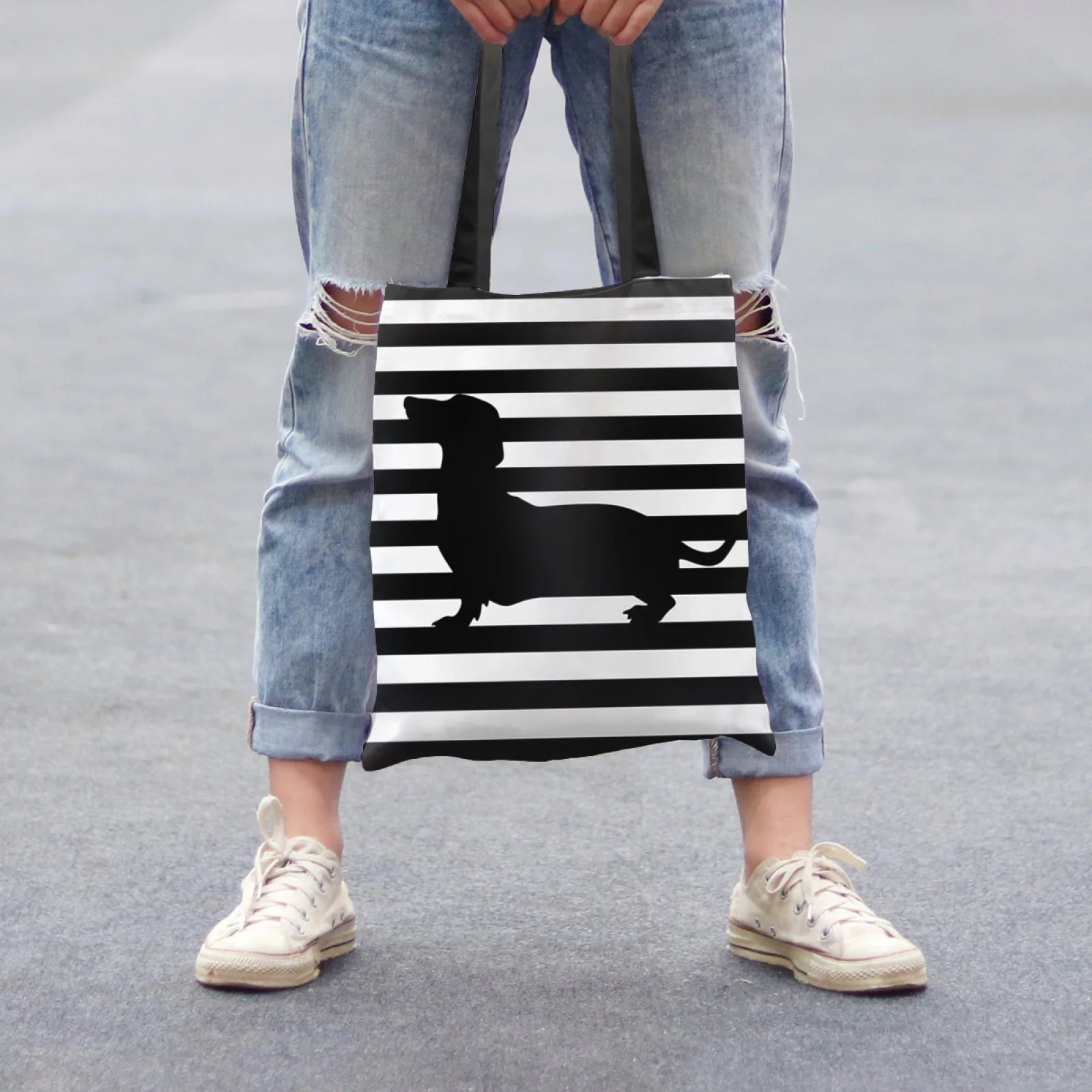 🏠 Tote bag teckel grande capacité – Sac cabas imprimé chien, réutilisable & tendance