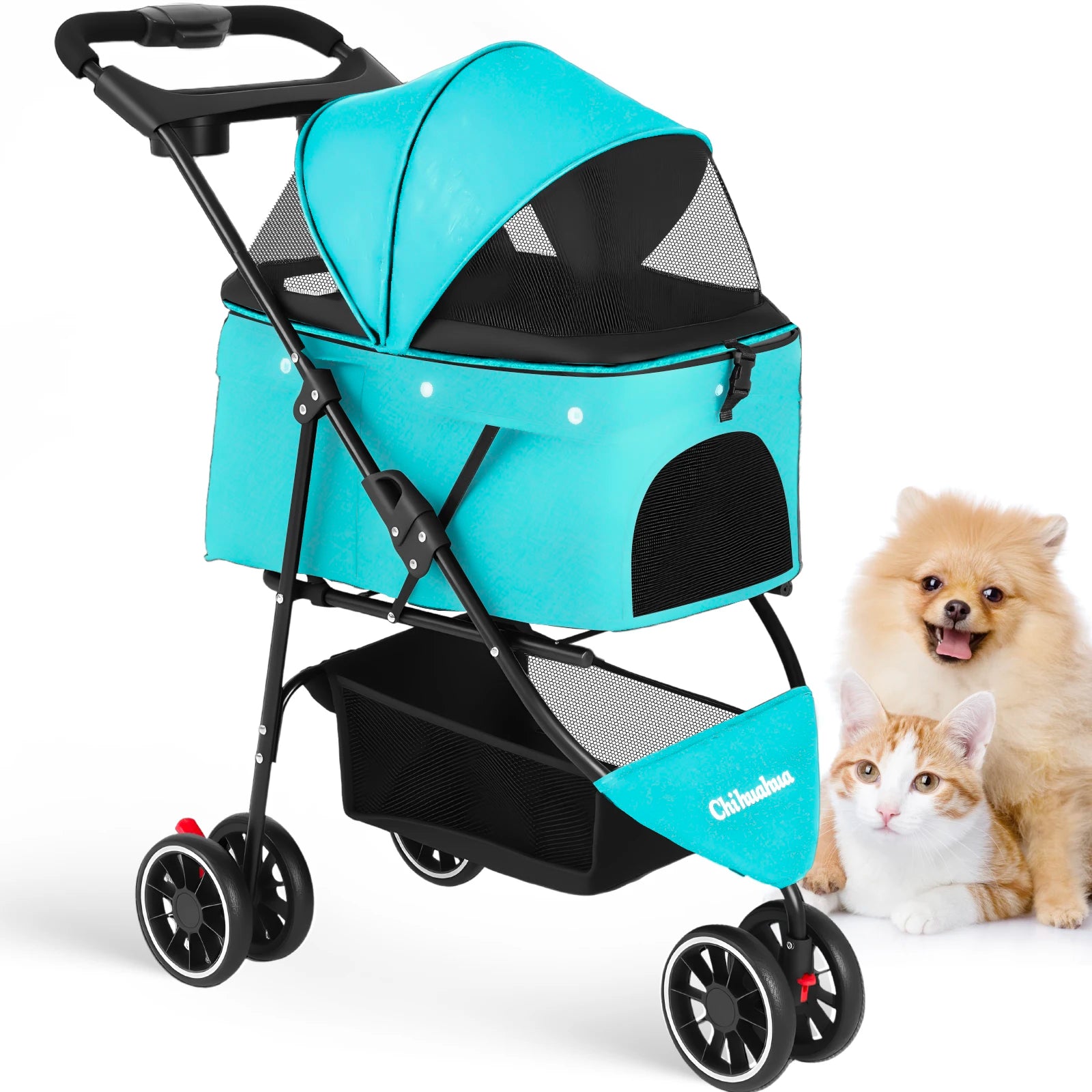 🐱🐶 Poussette 3 roues pliable pour chien et chat — auvent en maille respirante, transport voyage