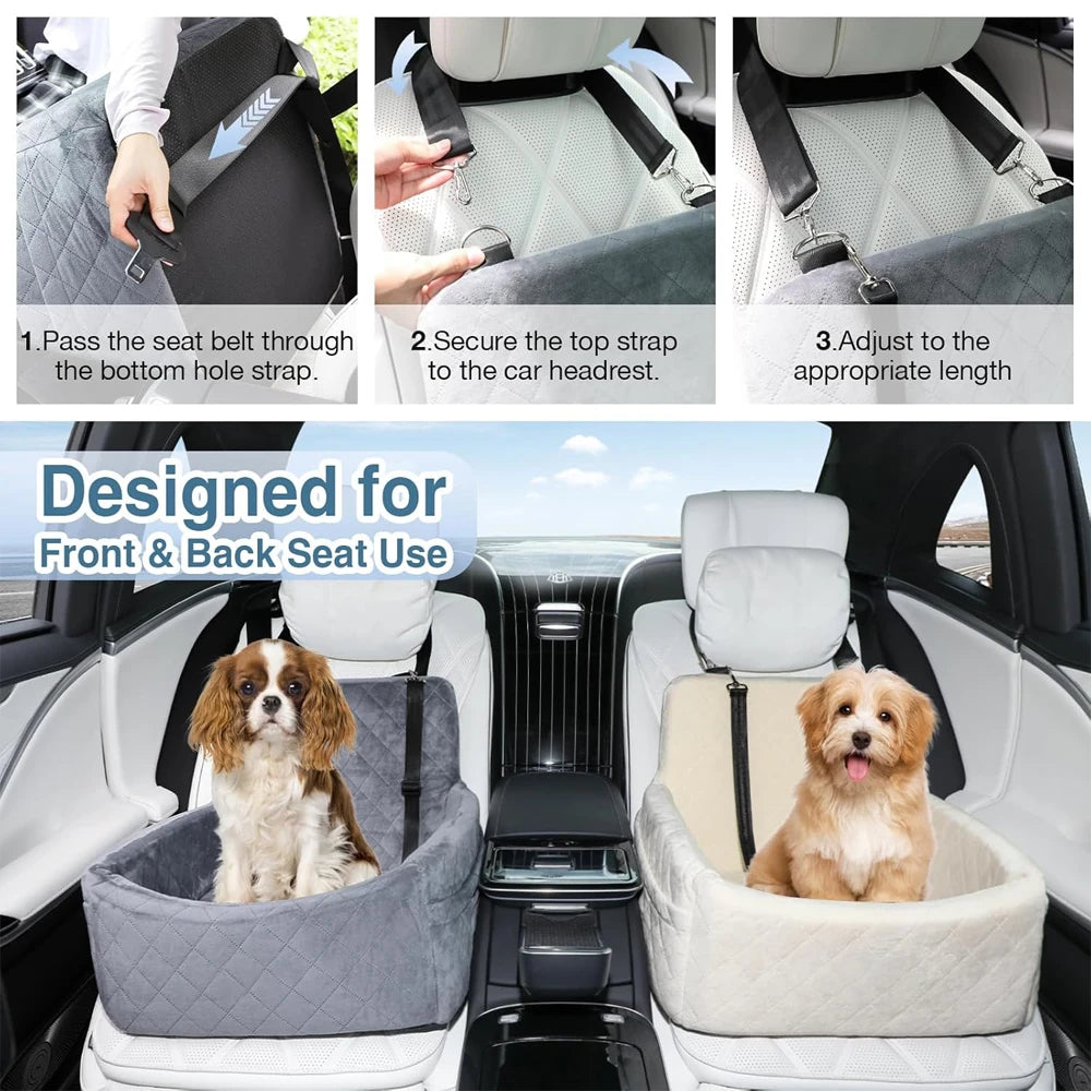 🐶 Siège de voiture portable pour chien — coussin lavable, ceinture de sécurité et poche de rangement