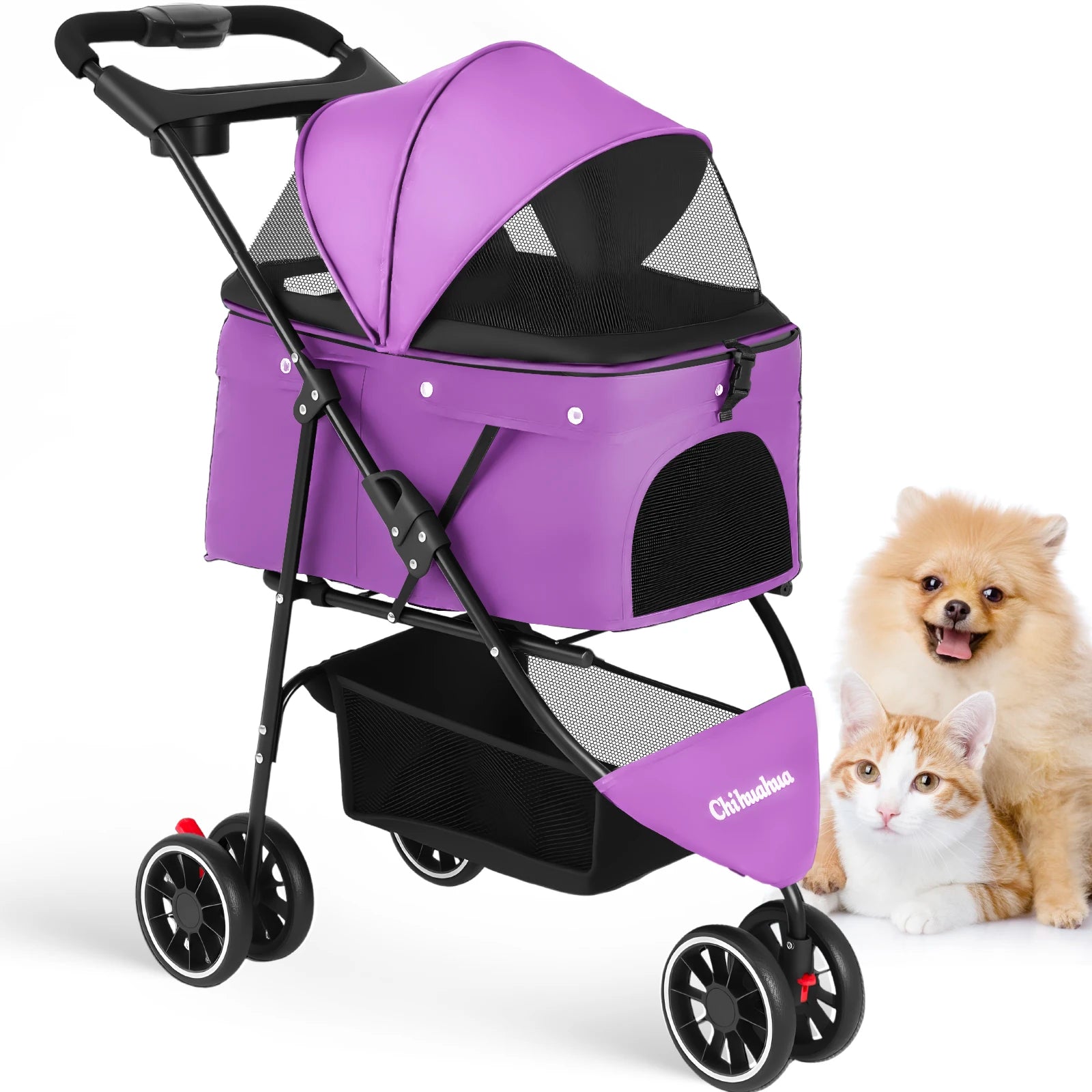 🐱🐶 Poussette 3 roues pliable pour chien et chat — auvent en maille respirante, transport voyage