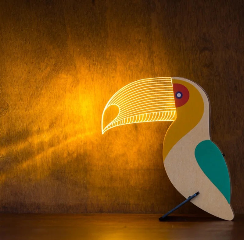 🏠 Décoration lumineuse en bois & acrylique – Motif animal, veilleuse LED décorative
