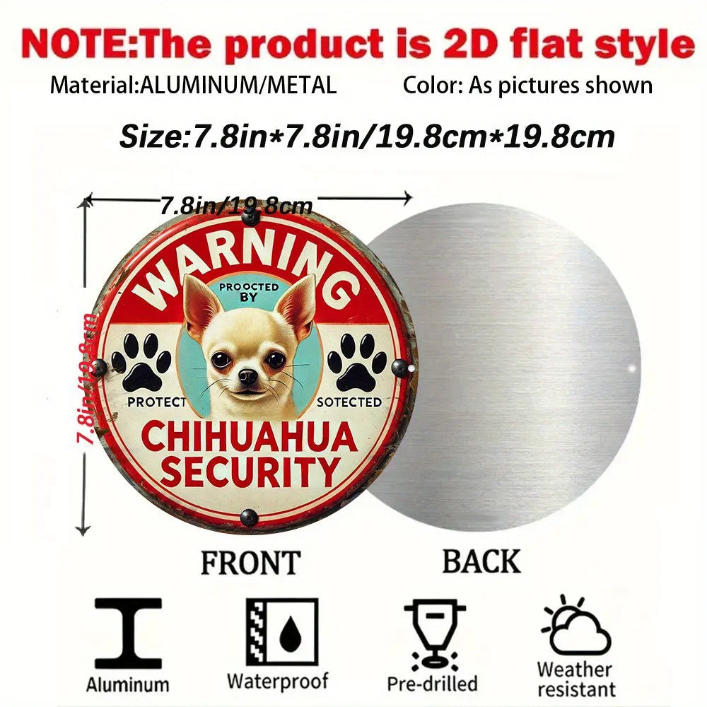 Plaque métallique ronde Chihuahuas  style rétro vintage-dimensions