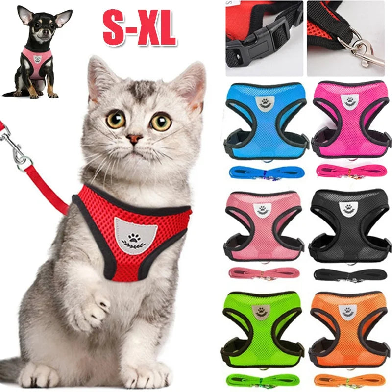 Harnais réfléchissant pour chien & chat Gilet respirant réglable avec laisse incluse