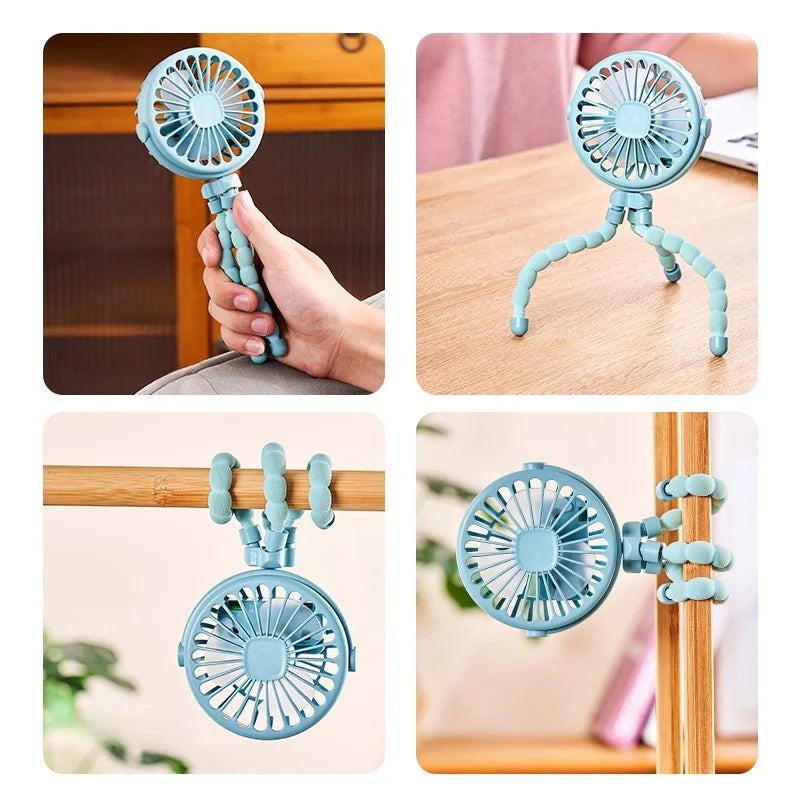 Mini ventilateur pieuvre portable rechargeable USB — batterie lithium, multifonctionnel