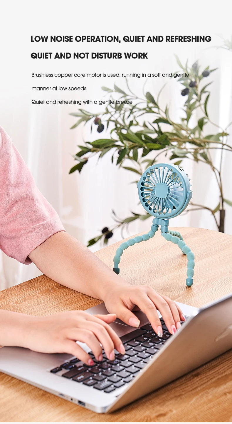 🏠 Ventilateur portable à clipser pour poussette – Mini ventilateur USB oscillant avec trépied flexible