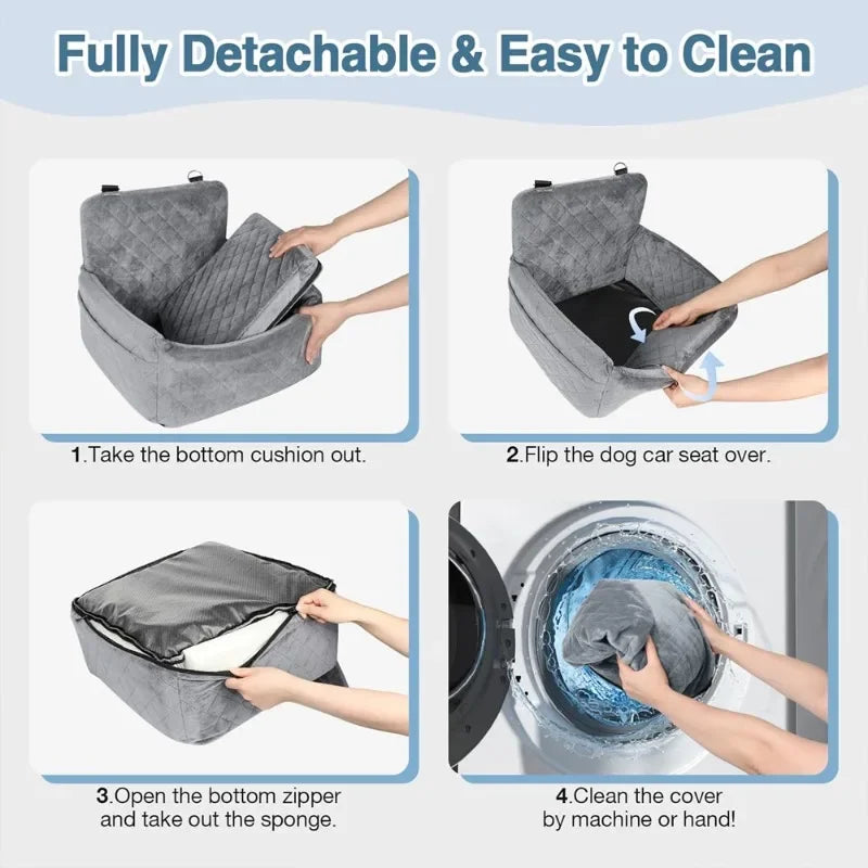 🐶 Siège de voiture portable pour chien — coussin lavable, ceinture de sécurité et poche de rangement