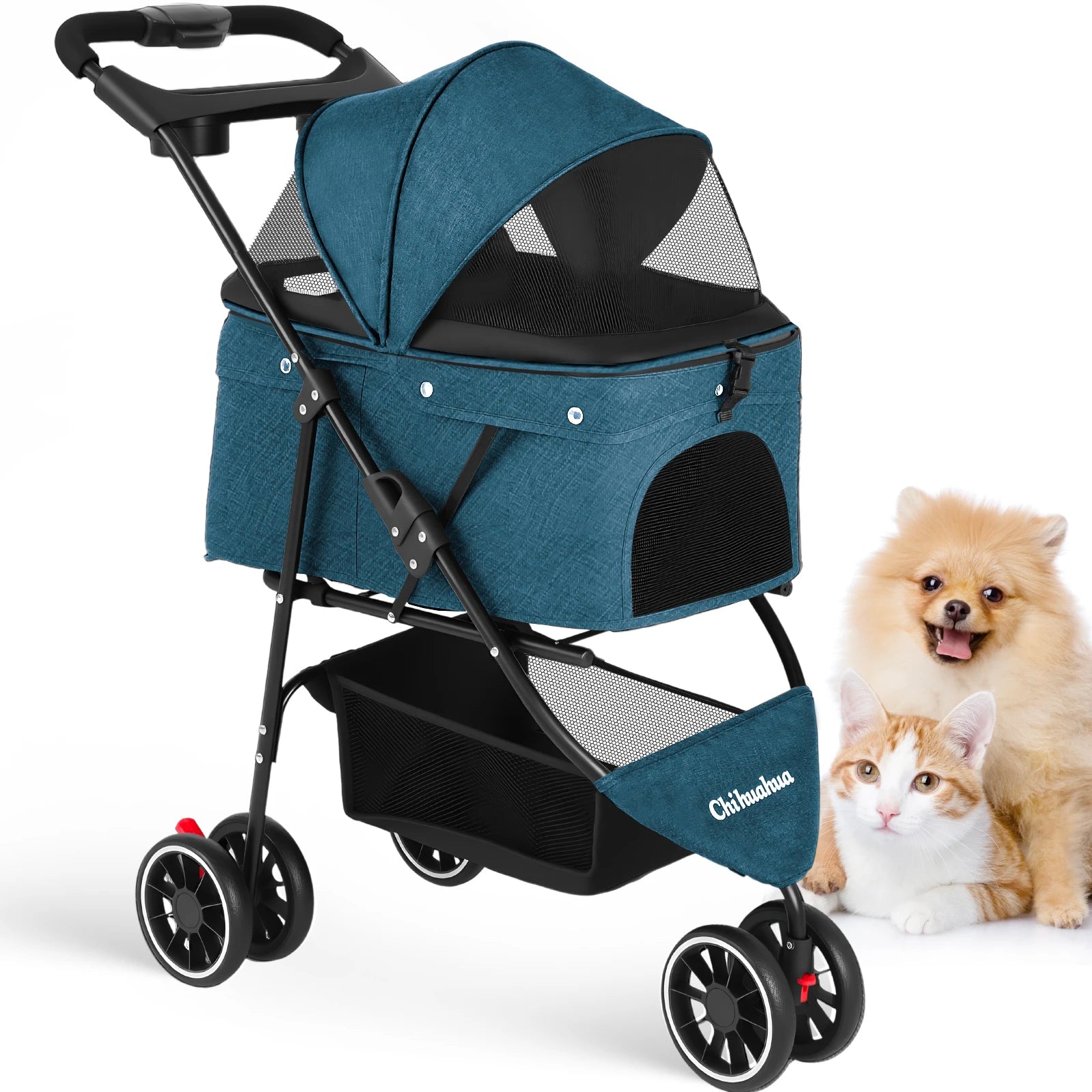 🐱🐶 Poussette 3 roues pliable pour chien et chat — auvent en maille respirante, transport voyage