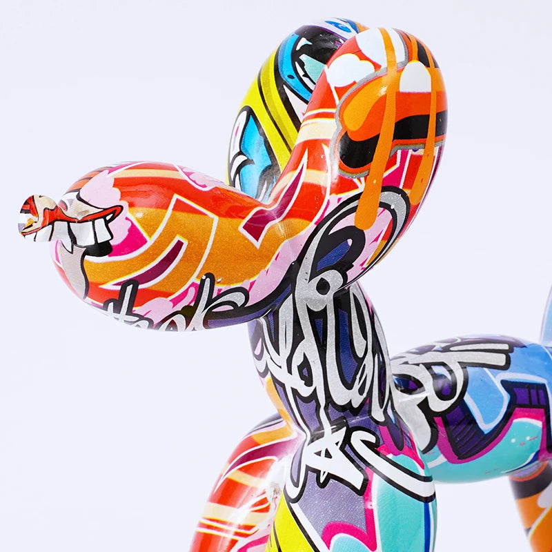🏠 Statuette décorative chien graffiti en résine – Sculpture moderne pour intérieur