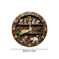 🏠 Horloge murale en bois motif chat – Silencieuse, 30 cm, déco vintage