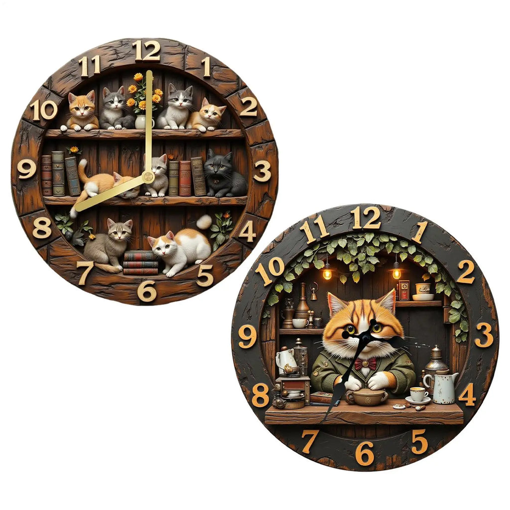  horloge murale en bois au motif chat 